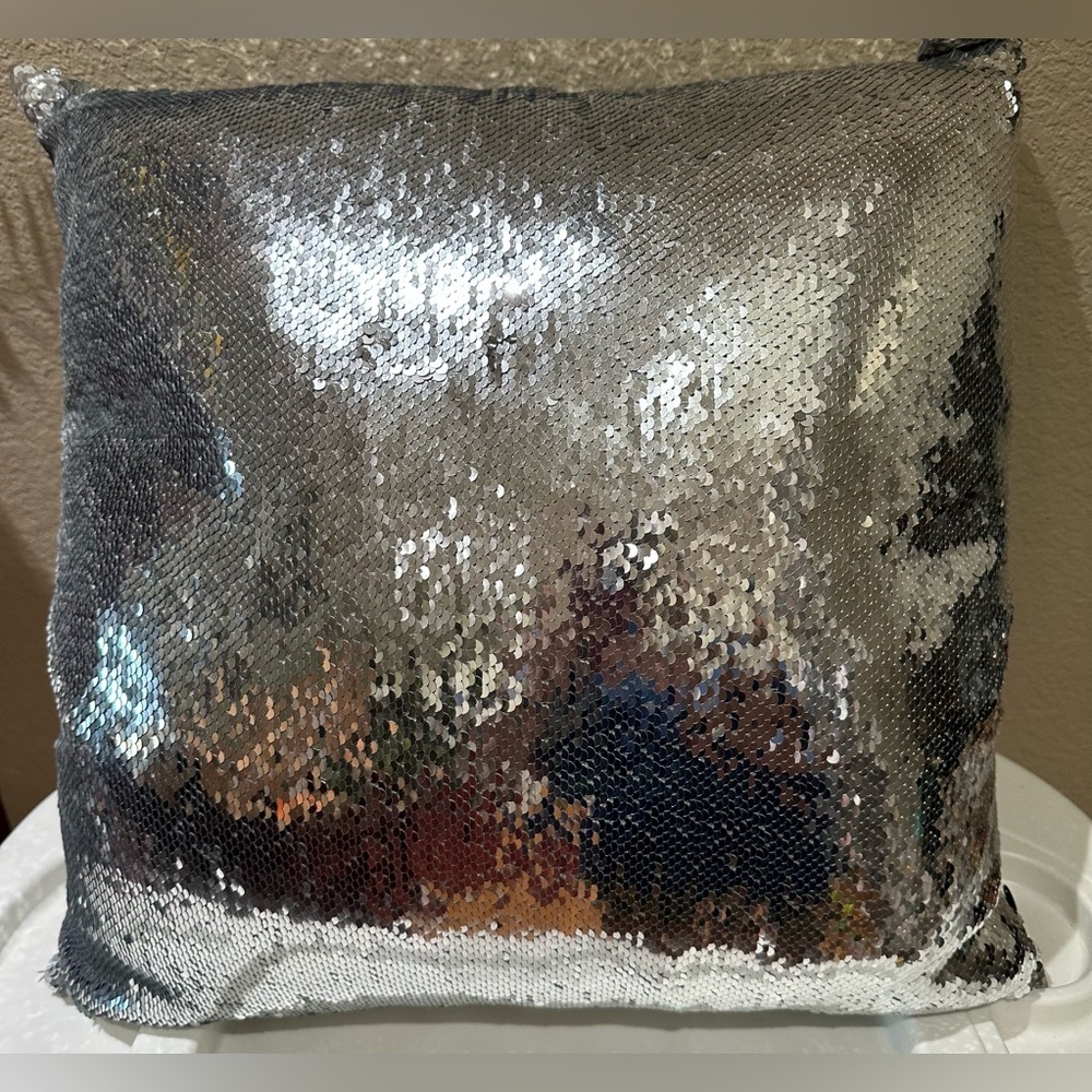 NWOT Aviva Stanoff Square Silver Sequin & Sequin Pillow w/zipper. Down pillows